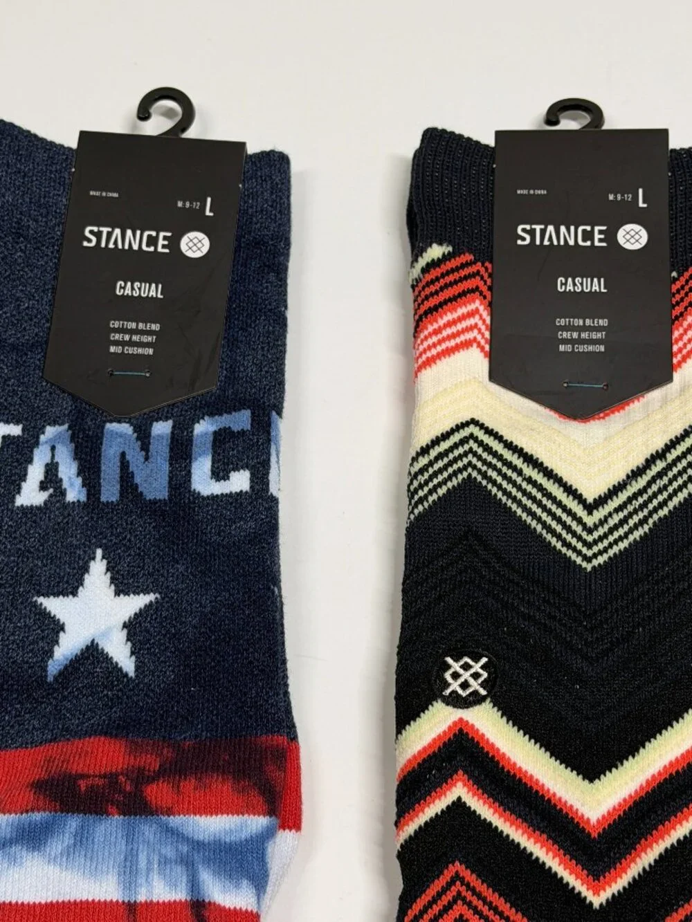 NWT Stance Crew Socks - USA Print - Modern Striped - Large - 2 Pair